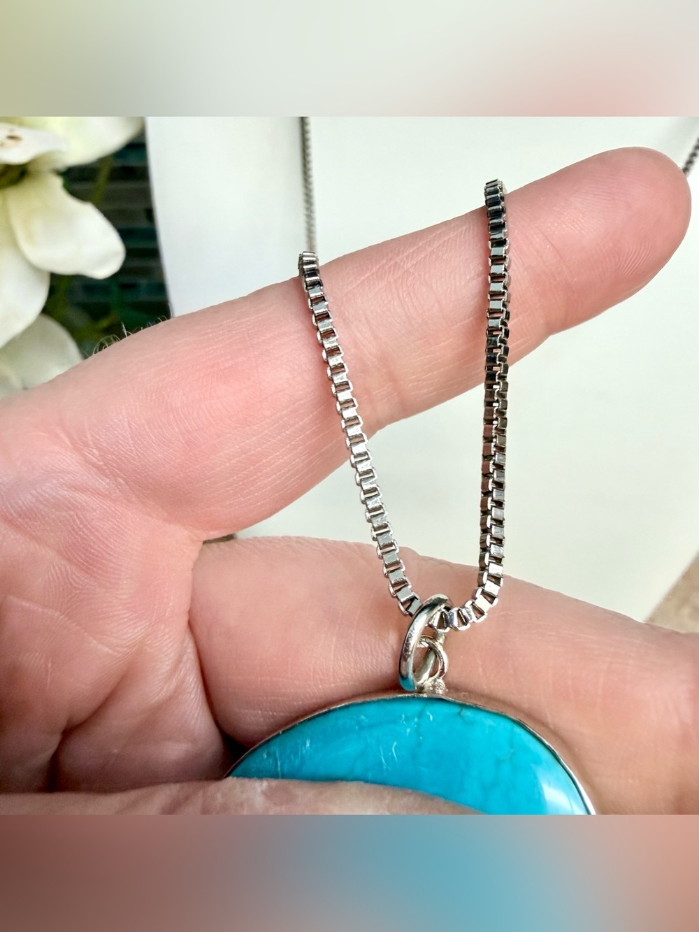 Vintage artisan chunky turquoise pendant necklace - Picture 4 of 5